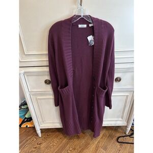 Neiman Marcus Cashmere Full Length Purple Button‎ Up Cardigan Duster Knit Small